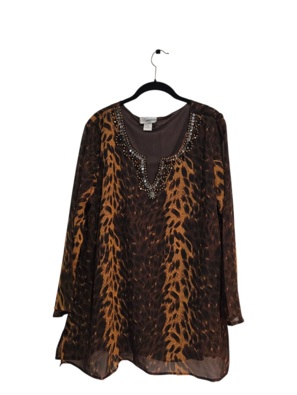 Hot Leopard Animal Print Flowing Top Bedazzled Neckline Size 2 X